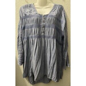 Collections Etc Shirt XXL Blue Boho Peasant Style